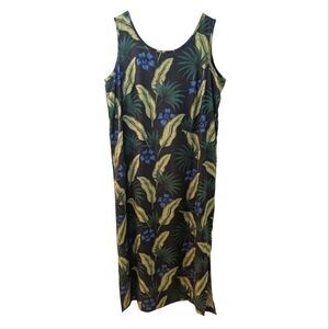 Pineapple Moon Tropical Silk Maxi Dress Medium